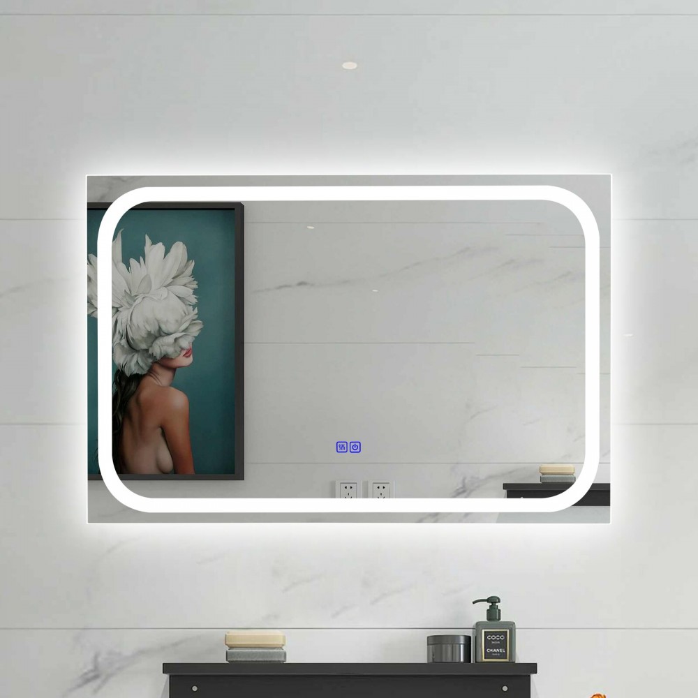Oglindă de baie cu iluminare cu LED în față și în spate in jurul perimetrului