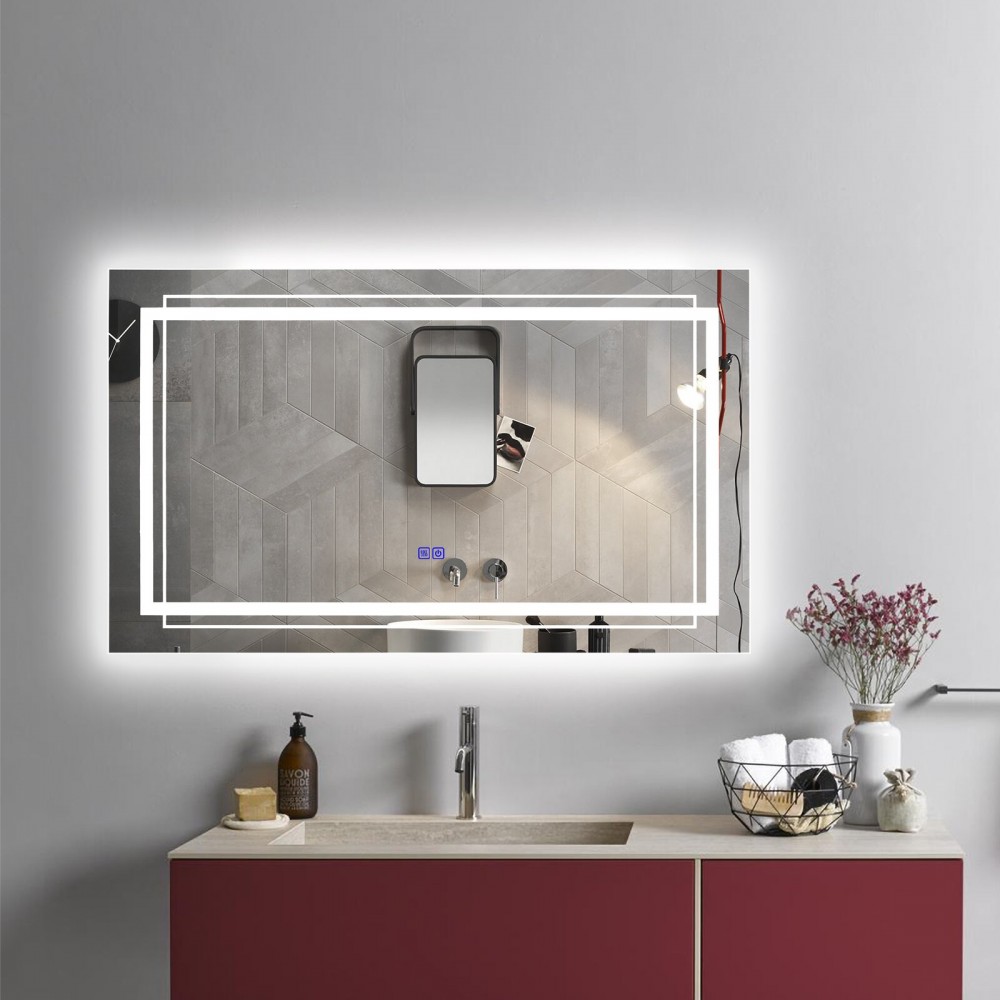 Oglindă LED cu iluminare dublă în față și un design modern strict